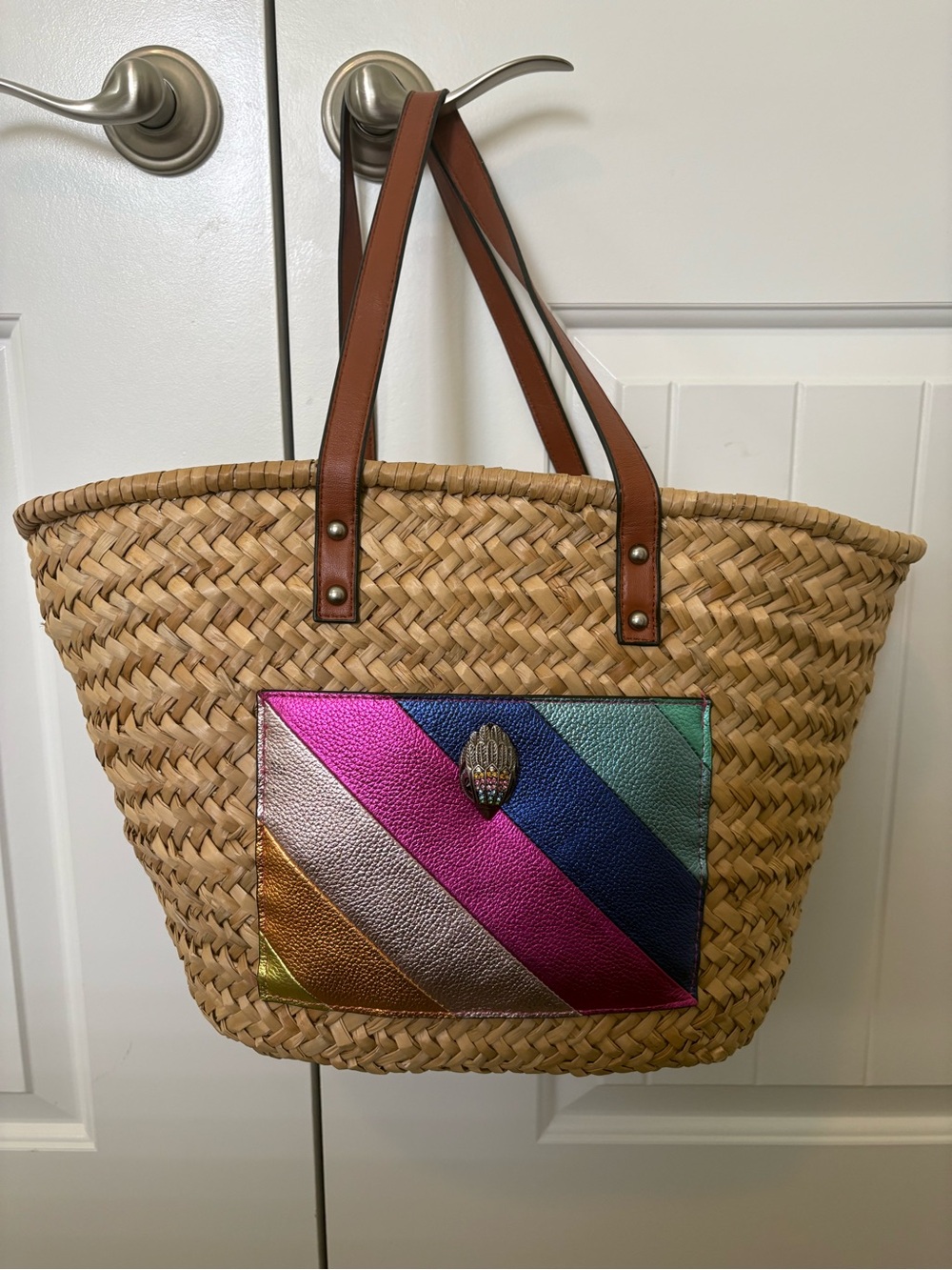 Kurt Geiger KensingtonWoven Straw Tote with Multicolor Metallic Panel